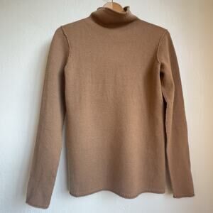 Paychi Guh 100% Baby Cashmere Camel Sweater Women Funnel Neck Mongolian EUC SM